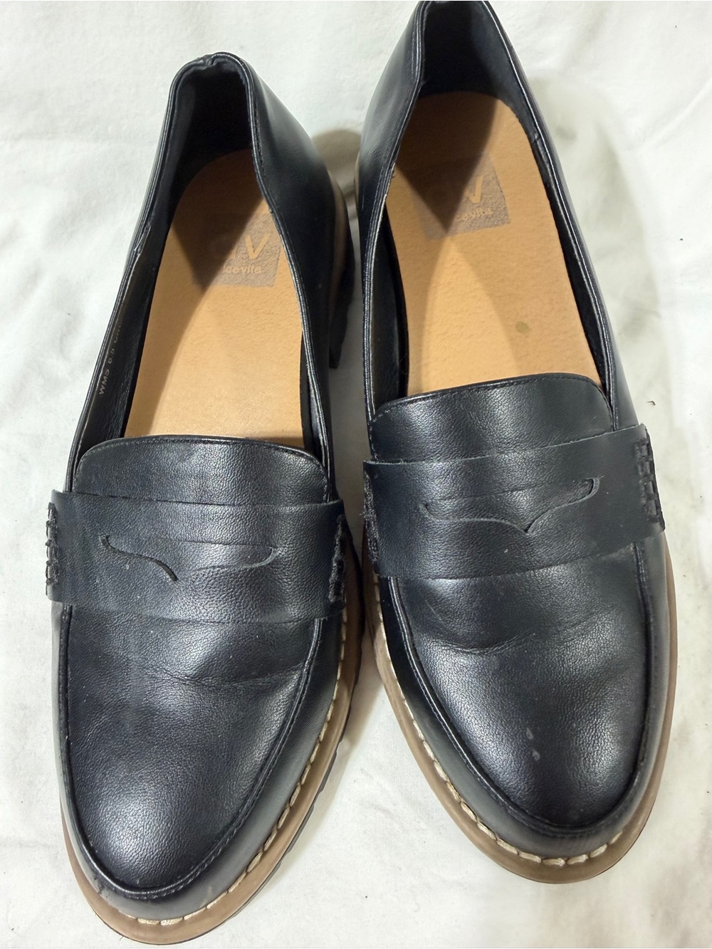 Dolce Vita Black Leather Penny Loafers with Brown Sole Trim